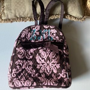Belvah Large Quilted Damask Print Backpack (Brown/Pink) ZNL